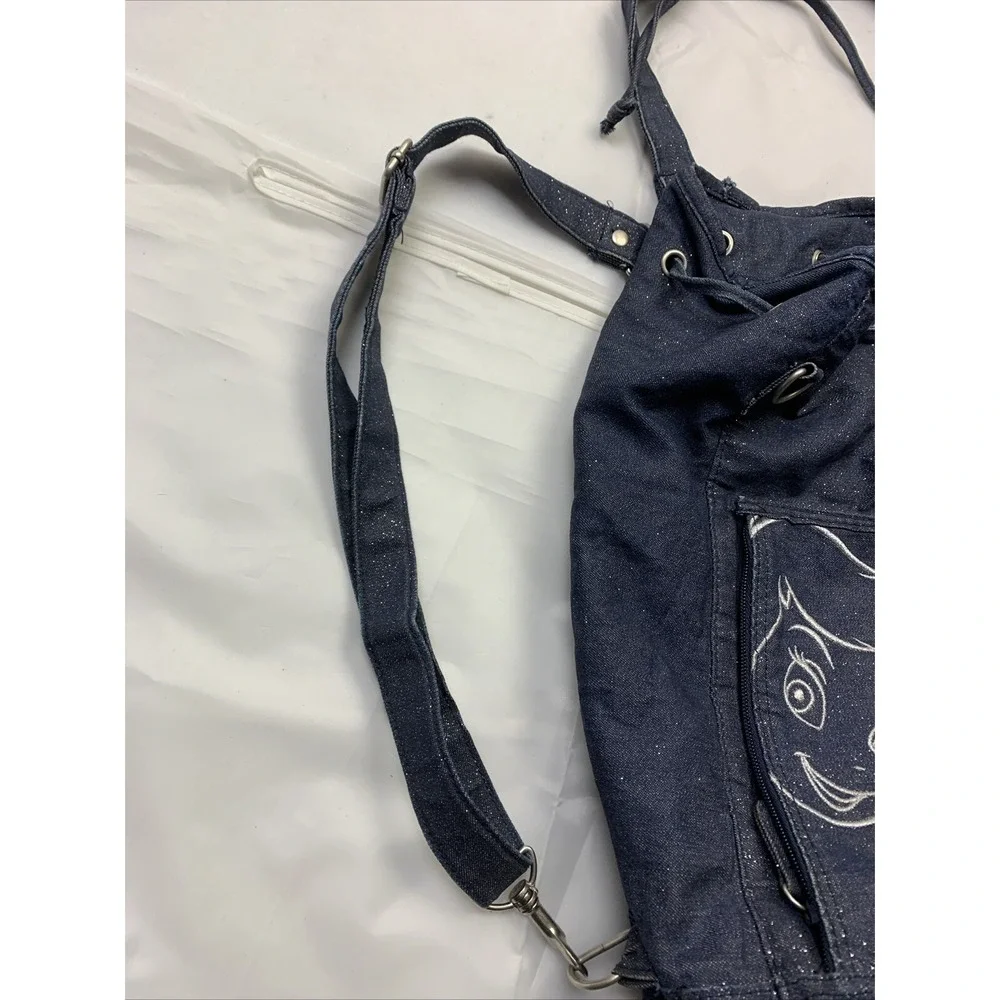 Disneyland Resort Tinker bell Glitter Blue Denim Shoulder Backpack‎ Travel Bag